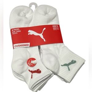 Puma Men's 6-Pair Cushioned Quarter Crew Socks Large (8-12) White